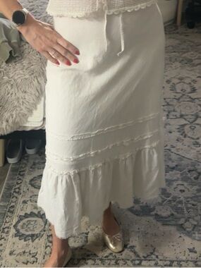 White Midi Ruffle Hem Women's Skirt